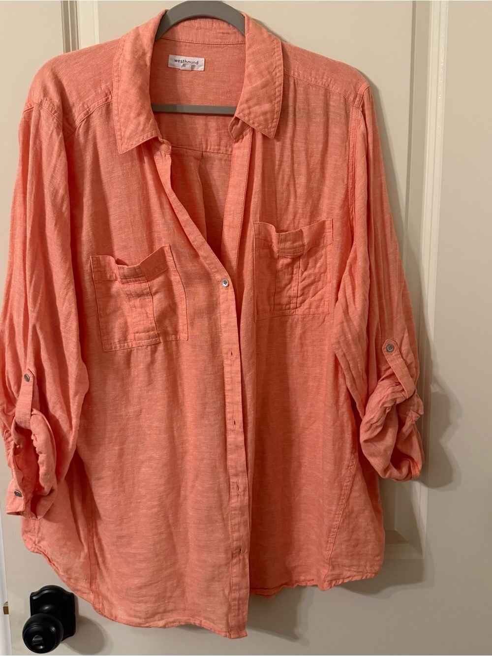 Westbound Orange Linen Button Up Shirt